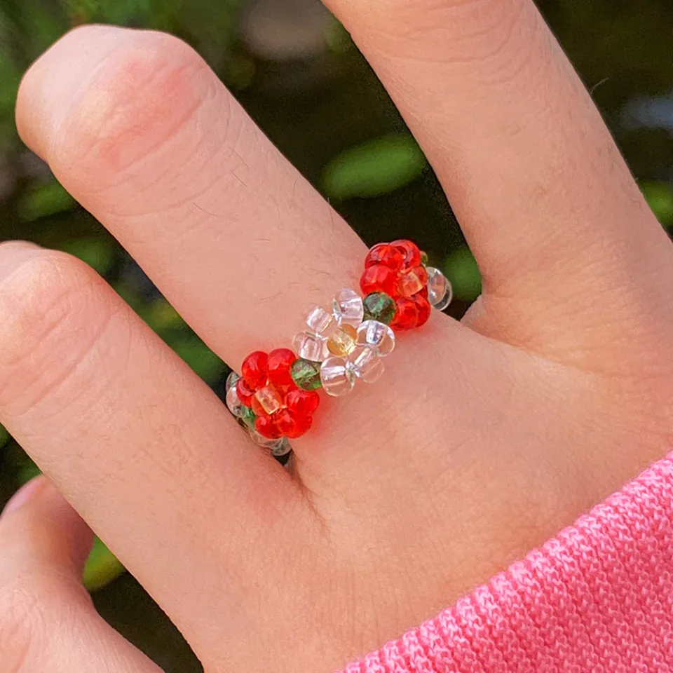 bellylady Creative Elastic Crystal Bead Rings Colorful Flower
