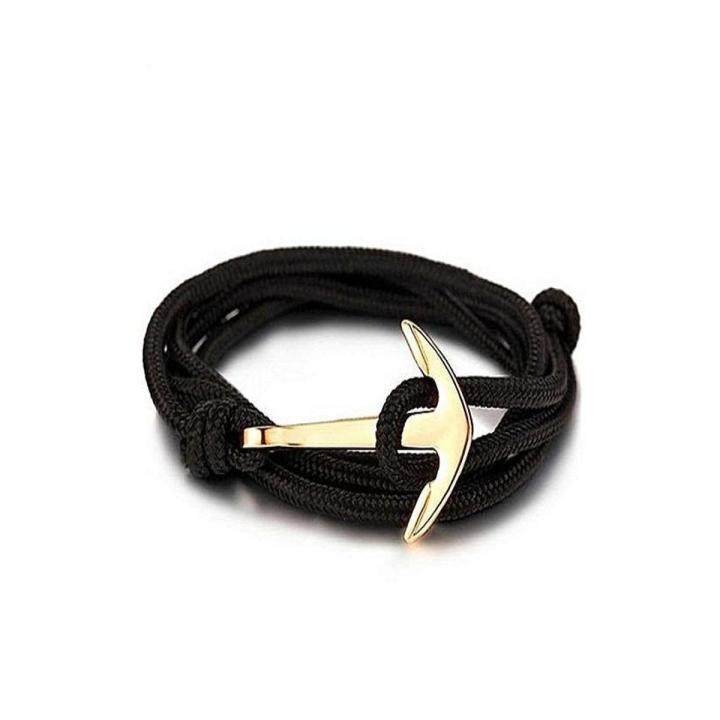Jet Black Rope Chain Anchor Multilayer Bracelet