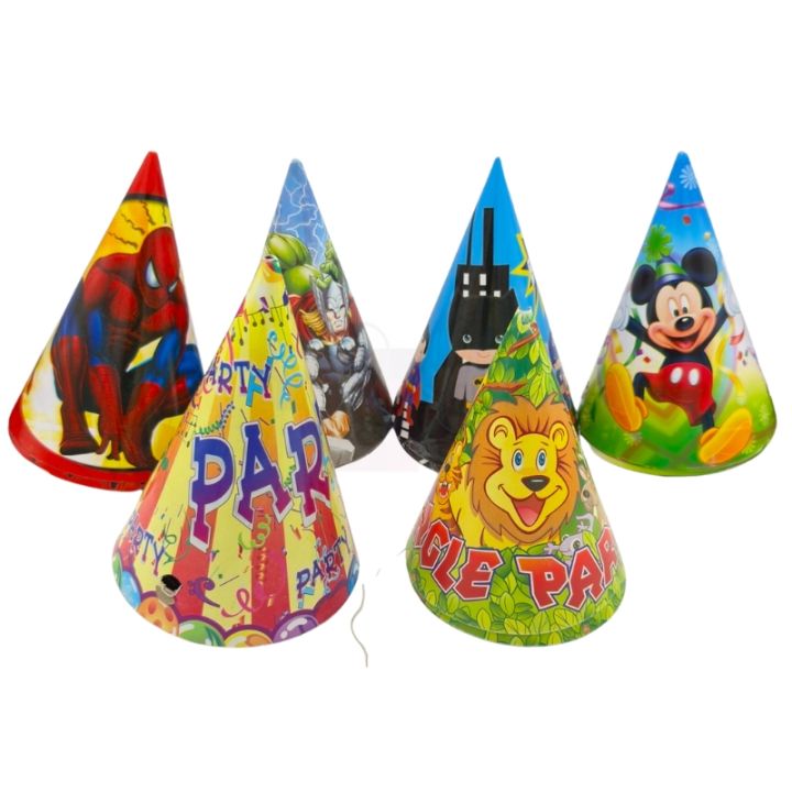Different Characters Birthday Caps - Medium Size Birthday Caps - Birthday Party Caps - Multi Colors - Boys Theme - Pack Of 10 Caps