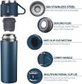 Stainless Steel Water Bottle, Insulated Travel Mug with Leakproof Cup Lid & Handle, 500ml Double Walled Vacuum Flask, Coffee Cup Drink Bottle Keep 12h Hot & Cold for Gym Home Office Outdoor, Blue. 