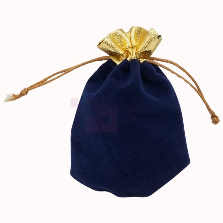 BLUE GOLDEN VELVET NIKKAH BIDH POUCH - VELVET BIDH POUCH - 50 PCS - NIKKAH DECORATION ITEMS
