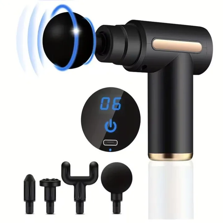 Deep Tissue Massager Gun Facial Muscle Fitness Chargeable–Leg & Full Body Relaxation Machine for Unisex, Imported Powerful Massage Gun, USB Cable Rechargeable Vibrator Massage Machine, Pain Relief & Improved Circulation–6 Speed Levels with 4 Massage Heads