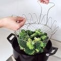 Stainless Steel Foldable Rinse Strain Fry Basket Multifunction Folding Basket Telescopic Fried Filter Drainage Rack Strainer Net. 