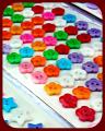 77 Pieces Of Flower Shape Sticky Colorful Fancy Buttons. 