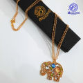 Golden Crystal Elephant Necklace Pendant for Girls Long Chain For Girls Best Gift With Box. 