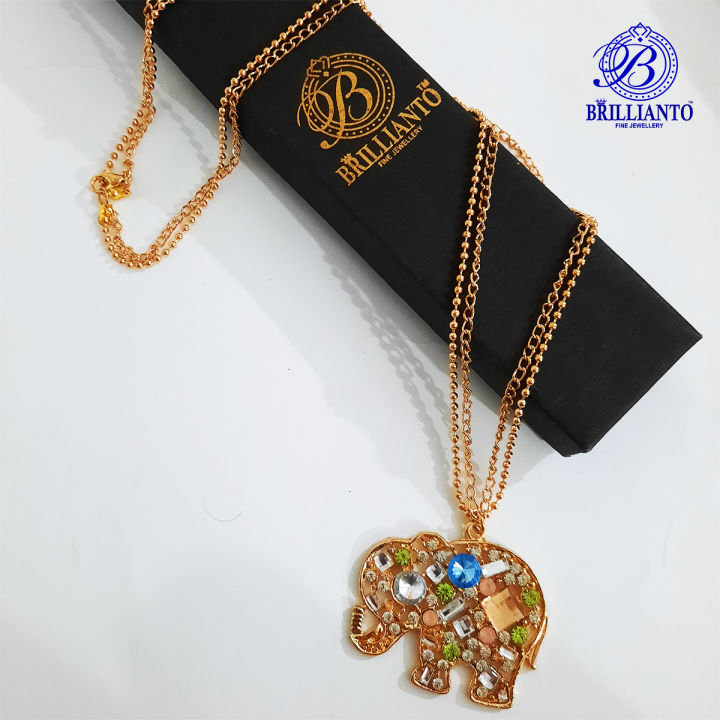 Golden Crystal Elephant Necklace Pendant for Girls Long Chain For Girls Best Gift With Box