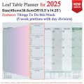 Table Planner for the year 2025 for Monthly, Weekly and Daily planning by Leaf Diaries. 