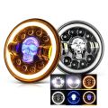 Headlight 7inch RGB Skull Head Headlights For Car, Motorcycle, Jeeps H4 Devil Eye Lights LED High Low Beam Headlights. 