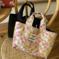Bow Detailing Floral Tote Bag Artistic Design Durable Canvas French Style Oil Painting Bag Handheld Bag Single Strap Vintage Handbag for Daily Use Fashionistas Picnic Accessory Ladies' Lunch Bag. 