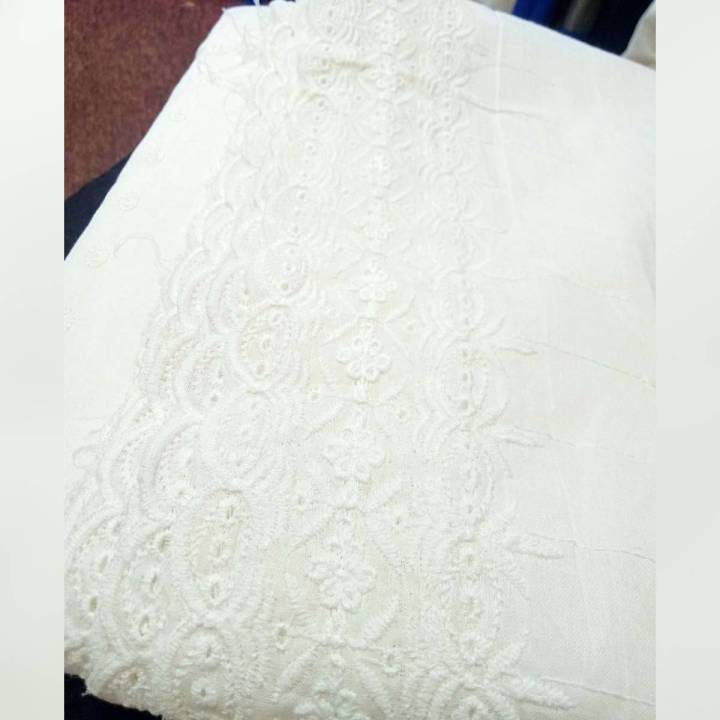 Pure Lawn White Chicken Work Shawl for women - Summer - White