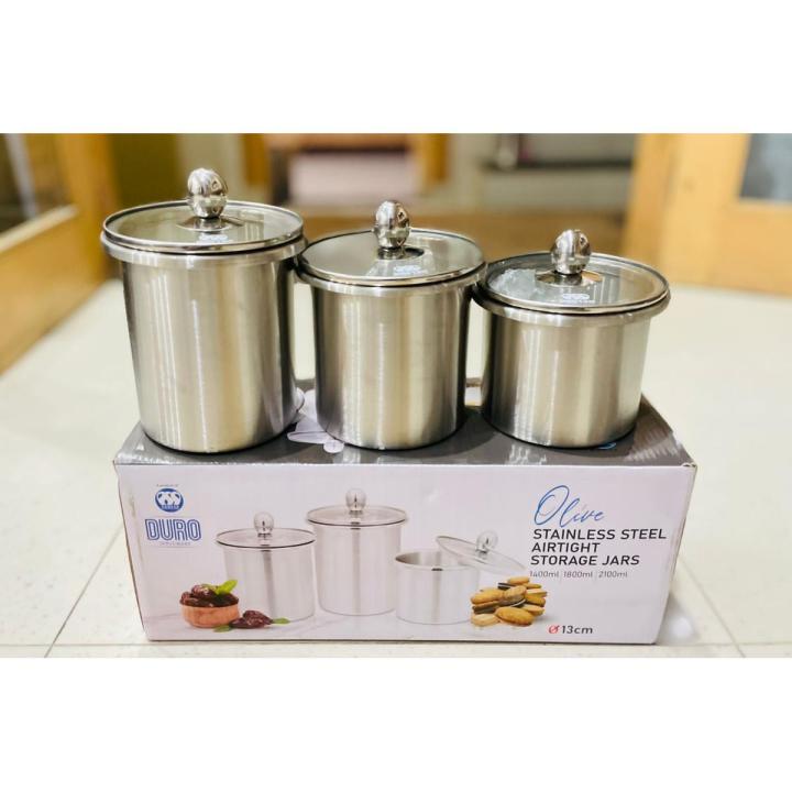 stainless steel storage jars set of 3 / storage kitchen canisters set premium quality in wholesale price