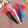 Portable Summer Cooling Gadget Flowers Printed Satin Hand Fan / Traditional Handcraft Folding Fans Delicate Chinese Art Souvenir Gifts. 