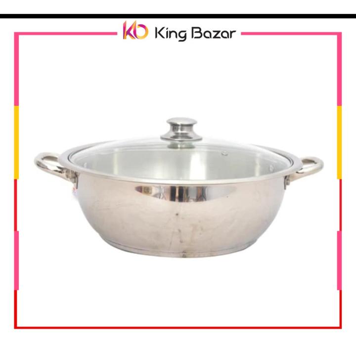 Sonex Stainless Steel Mega Wok with Glass Lid – Double Steel Design