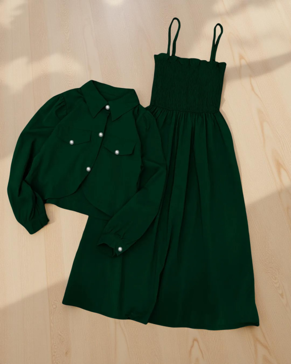 Kaaj Button Coati with Gazzer Romper Frock - 2 Piece Dress for Girls & Women | Summer Collection 2025 | Eid Special | Casual & Party Wear