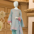 Junaid Jamshed Sky Blue Lawn 3 Piece Unstitched Suit for Women JLAWN-S-23-057 Rosado. 