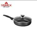 Sonex Classic Fry Pan With Glass Lid - Non Stick Coating - Black. 