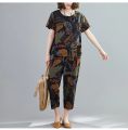 two piece set women Cotton Linen Summer Loose tshirt Lady Tops Shirt and Harem Pants Fashion Letter Print ropa mujer. 