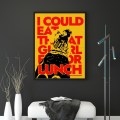 Premium Crystal Wooden Frame Billie Eilish Aesthetic Poster | “I Could Eat That Girl For Lunch” Quote Art | Black & Pink Music Wall Decor | HD Print | Pop Singer Portrait Frame | Trendy Room Decoration for Music Lovers. 