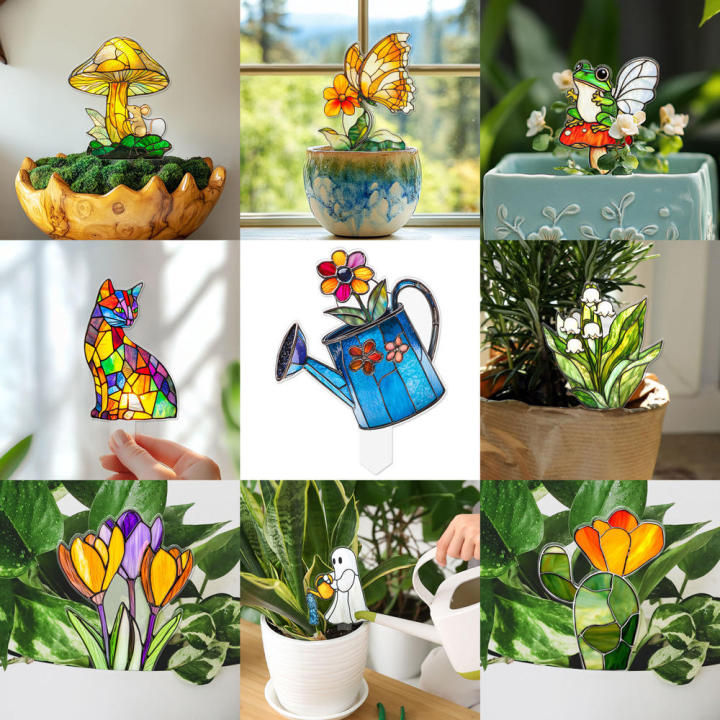 Simulation Plant Decorative Sign Creative Sun Catcher Home Handmade Crafts For Garden Yard Outdoor Indoor Table Desk Decorations