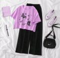 Summer  Crop Top T-shirt and Flapper Trouser Night Suit Set for Women and Girls. 