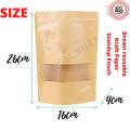 16x26 cm Packs of 50/25 pcs Kraft Paper Standup Pouch Brown/Craft Paper Bag Zip Lock Stand Up Pouch Clear Window Display. 