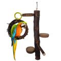 Wood Parrot Play Stand, Nature Wooden Parrot Bird Fork Stand, Natural Wooden Parrot Platform, Wooden Stick Platform Rope Ladder Bird Toys. 