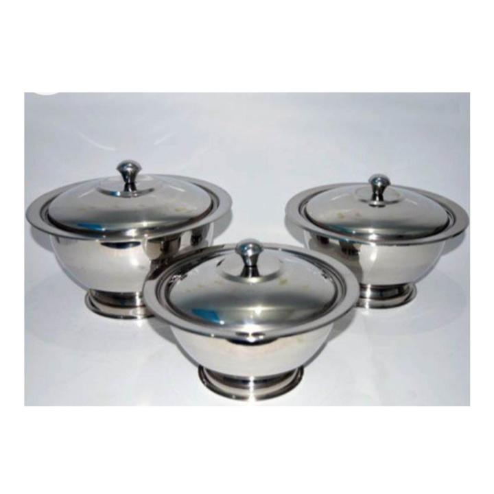 Pack of 3 Stainless Steel Salan Donga Set Durable Made Steel Set With Lid-Basic Kitchen Accessories