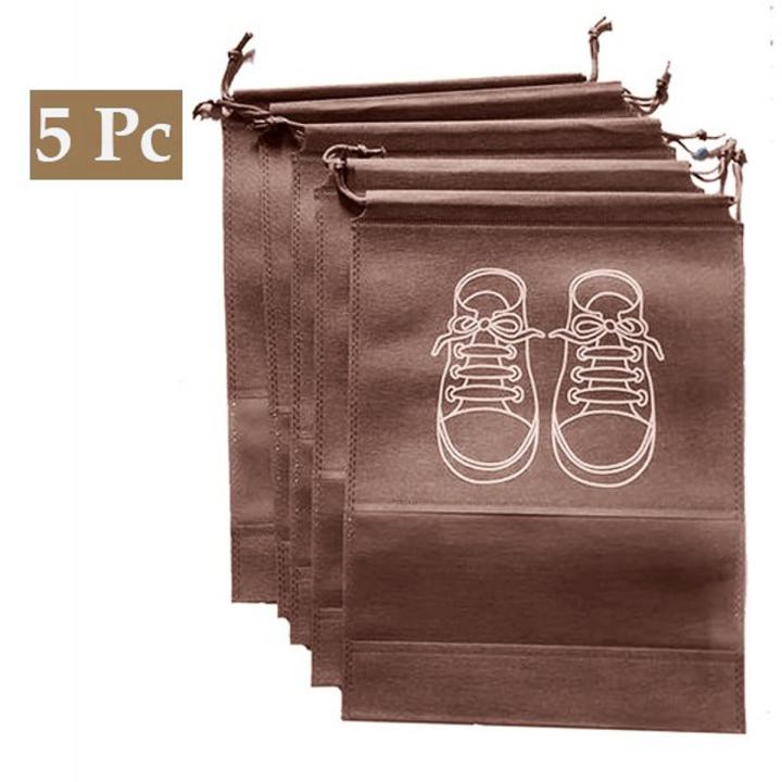 Printed Design Travel Shoe Storage Bags 5 Pcs Non-woven Rustproof Shoe Bag Portable Drawstring Bags For Shoes Clothing Travel Bag Organizer
