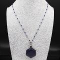 2022 Hexagram Blue Sandstone Stainless Steel Statement Necklace Women Silver Color Chain Necklace Jewelry collar mujer NG26S04. 