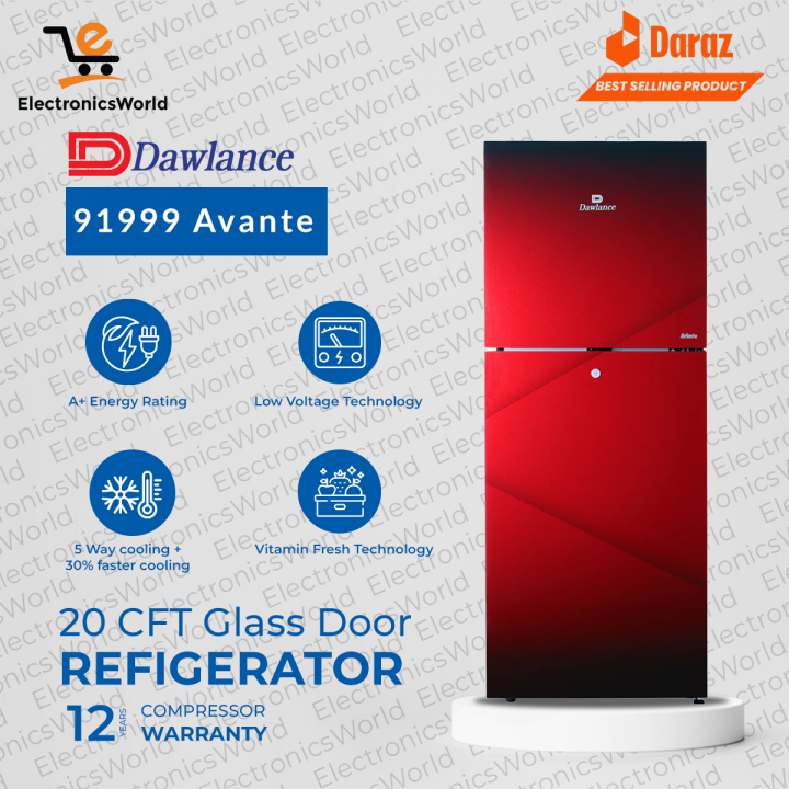 Dawlance Refrigerator | Model 91999 AVANTE  | Large Size 20 Cubic Feet | Glass Door | Low Voltage Operate (LVS) Technology | Vitamin Fresh Technology | 12 Years Compressor Warranty