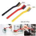 3Pcs Wire Brush Set, Nylon/Brass/Stainless Steel Brush with Curved Handle Grip. 
