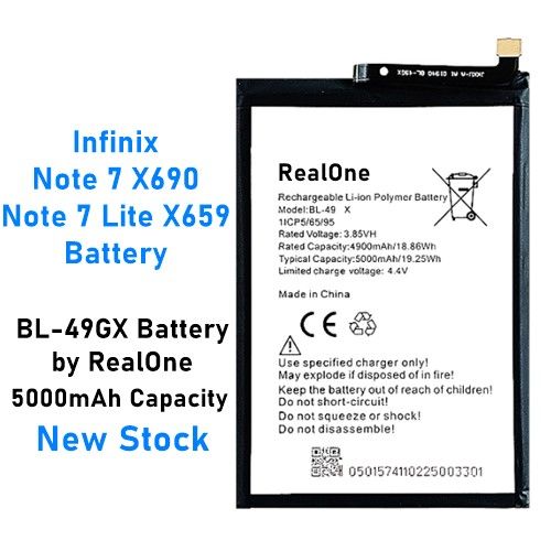 Infinix Note 7 X690 / Note 7 Lite X659 Battery Replacement BL-49GX Battery with 5000mAh Capacity By RealOne