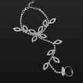Crystal Rhinestone Leaf Hand Harness Bracelet Slave Chain Link Foot Finger Ring. 