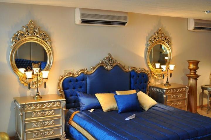 Royal Blue Quilted , Sheesham Wood Bed
