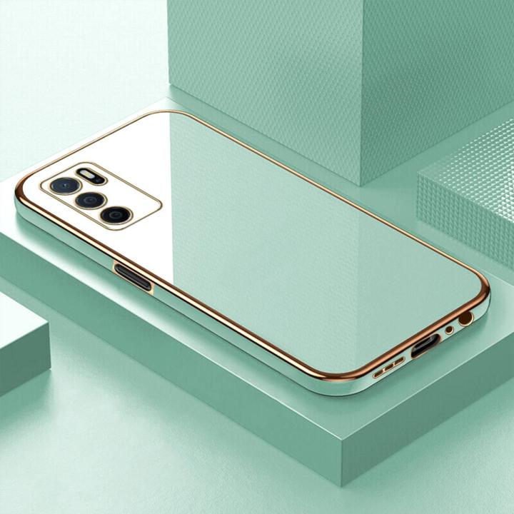 Luxury 6D Plating Case for OPPO A16 Soft Back Cover Silicone Square Frame Shiny Bling Phone Cases + Free Lanyard