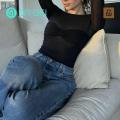 DR BEI T-shirt Stretchy Off Shoulder See-through Tee Shirt. 