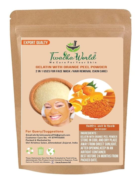 Gelatin with Orange Peel Powder (2 in 1 Use) for DIY Peel Off Mask/Hair Removal (100 g)