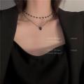Double layered black diamond necklace ins style new simple light luxury high-end collarbone chain necklace. 