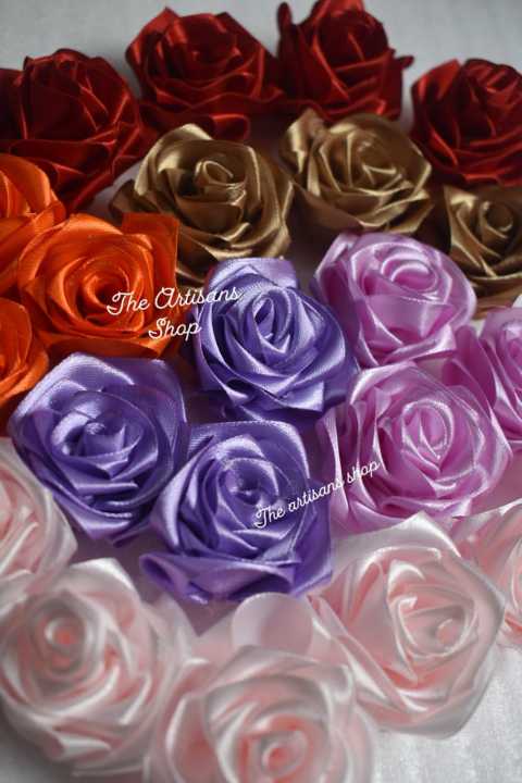 satin silk flowers/artificial handmade flowers-pack of 6