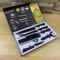 Bass/Zepter 6 Pieces Kitchen Knife Set- Stainless Steel With Leather Covering Handle- Unique Design. 