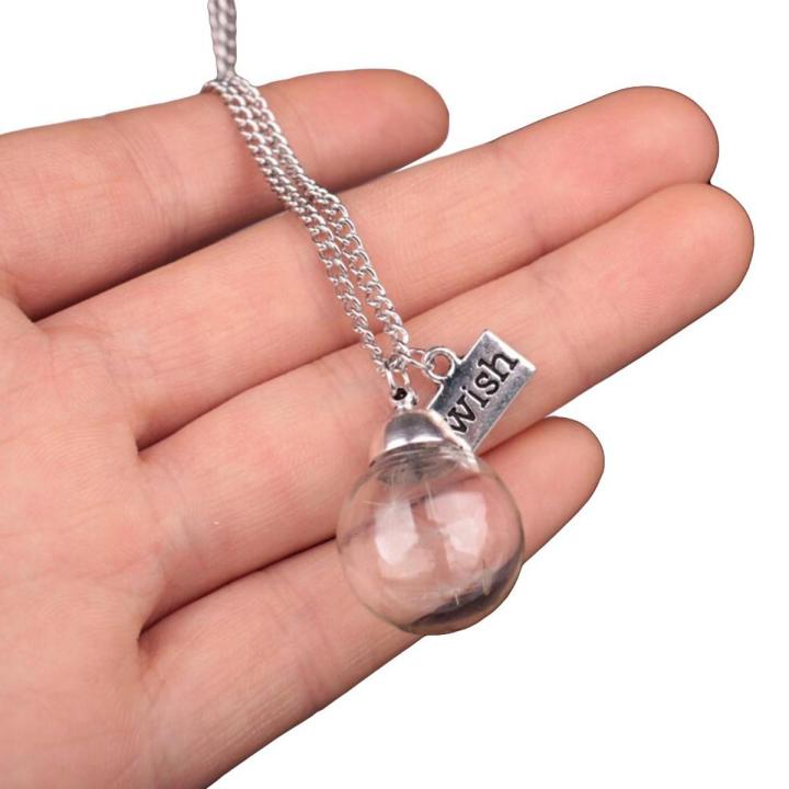 Fashion Wish Sign Glass Ball Bulb Dandelion Pendant Chain Necklace Women Jewelry