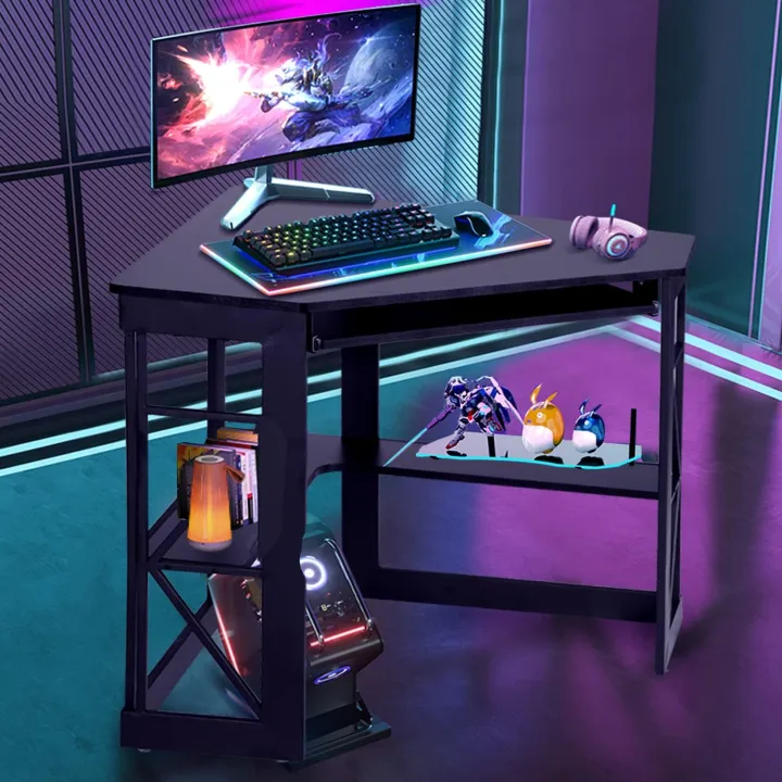 Computer%20Table%20for%20corner%20with%20Smooth%20Keyboard%20&%20Storage%20Shelves%20for%20Home%20Office%20Workstation%20Table%20,%20White%20&%20Gold%20-%20Image%202
