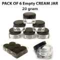 Pack of 6 Empty Cosmetic Containers With outer Acralic Box Makeup Face Cream Pot Jar Refillable Cosmetic 20 Gram. 