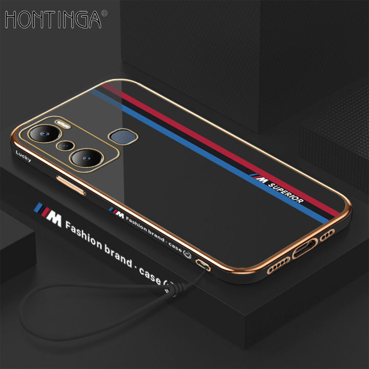 Hontinga for Infinix Hot 20i Back Cover（Free Lanyard）Luxury 6D Fashion Racing Side Pattern Case Soft Silicone Square Mobile Cover