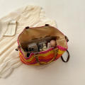 Straw Handbag Casual Multicolor Woven Tote Bag Retro Striped Shoulder Bag for Beach Holiday Commute Women. 