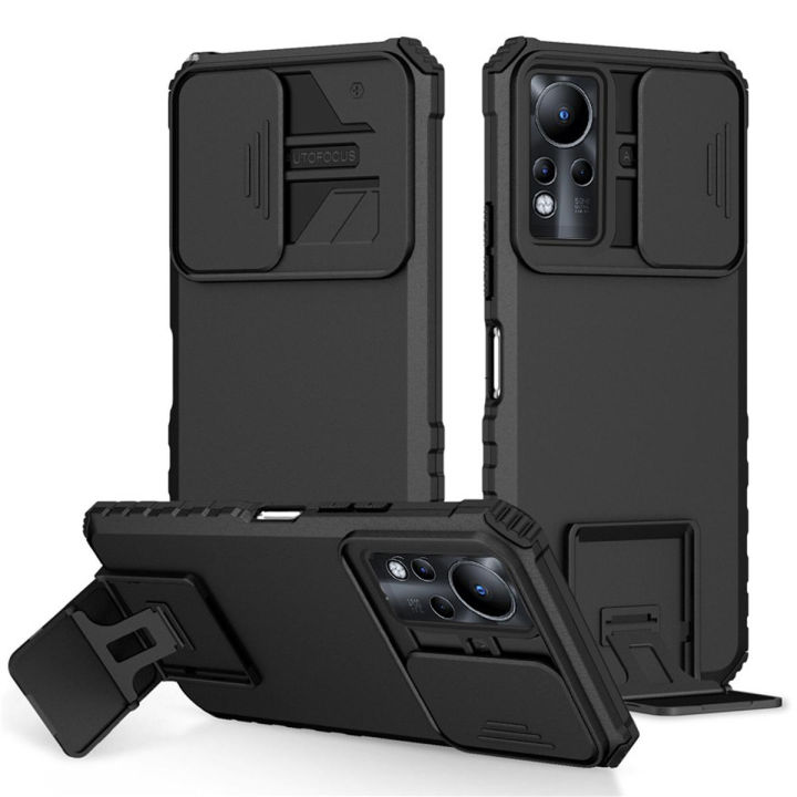 Quiberk for Infinix Note 11 / Note 12 G88 Phone Case Slide Camera Cover Kickstand Hard Shockproof Armor Back Casing