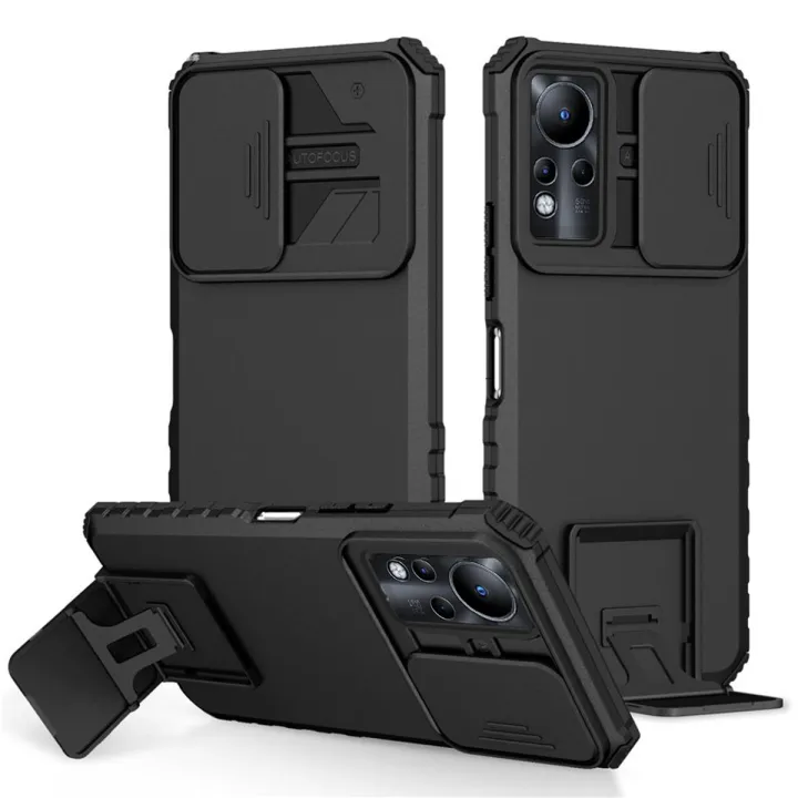Quiberk for Infinix Note 11 / Note 12 G88 Phone Case Slide Camera Cover Kickstand Hard Shockproof Armor Back Casing