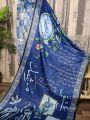 Ishq Murshid Blue Silk Dupatta – Premium Shawl with Urdu Poetry and Calligraphy, 2.5 Meters Length. 