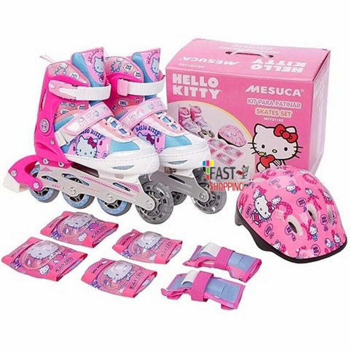 Hello Kitty SKATE PROTECTION Quad Roller Skates Safety Pads Helmet (3 to 9 year Child)