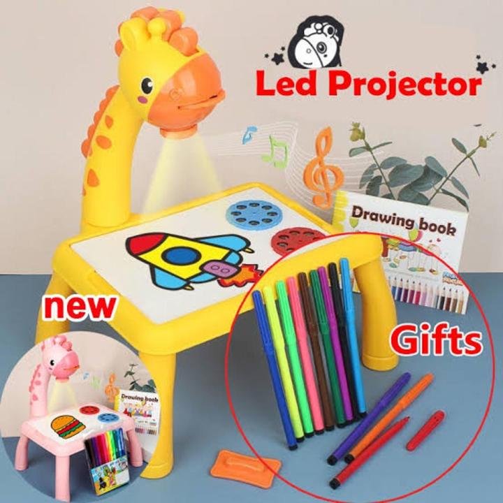 Children Projection Drawing Board LED Projector Drawing Table Toys Kids Projector Painting Board Desk Projection Painting Toy Graffiti Early Education Writing Board Household Erasable Toys